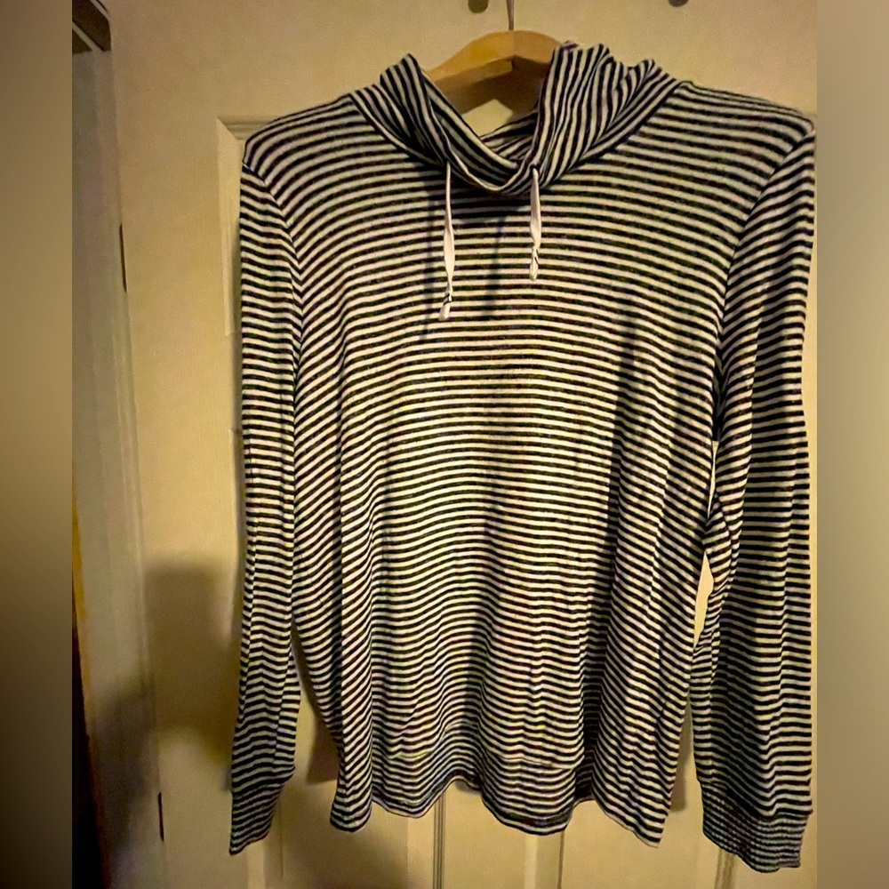 Lucky Brand cowl neck sweater striped navy/white